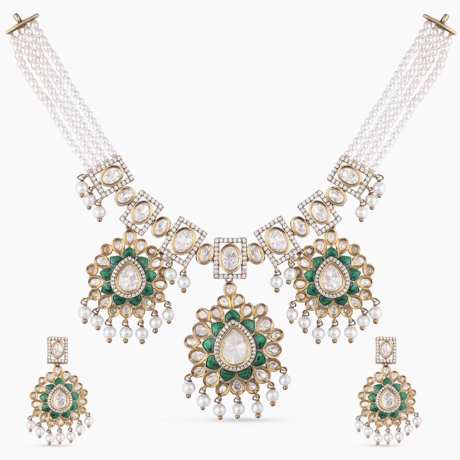 indiankundanjewelry Bollywood Pink CZ Diamonds Necklace Earrings