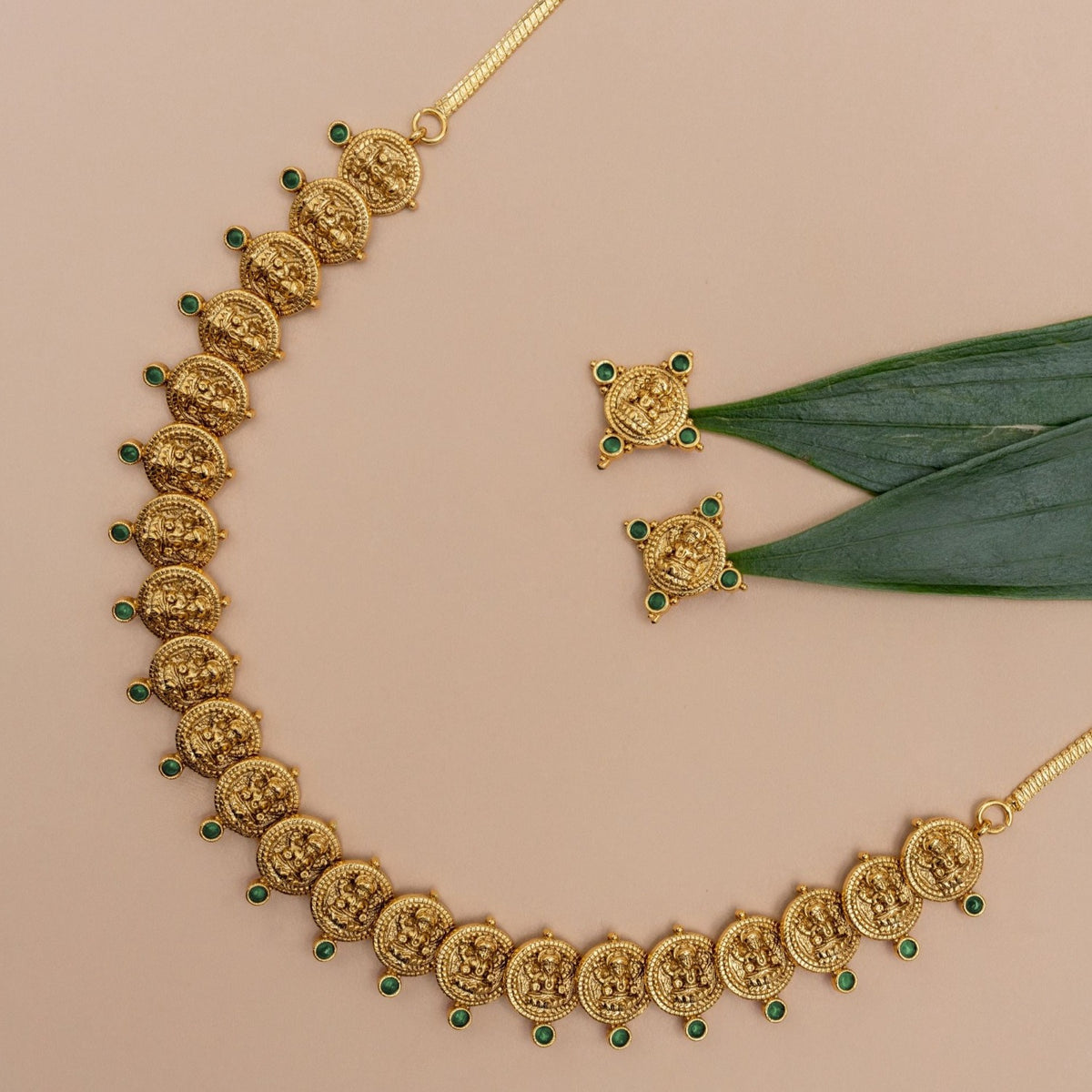 Parthivi Temple Green Kempu Necklace Set 