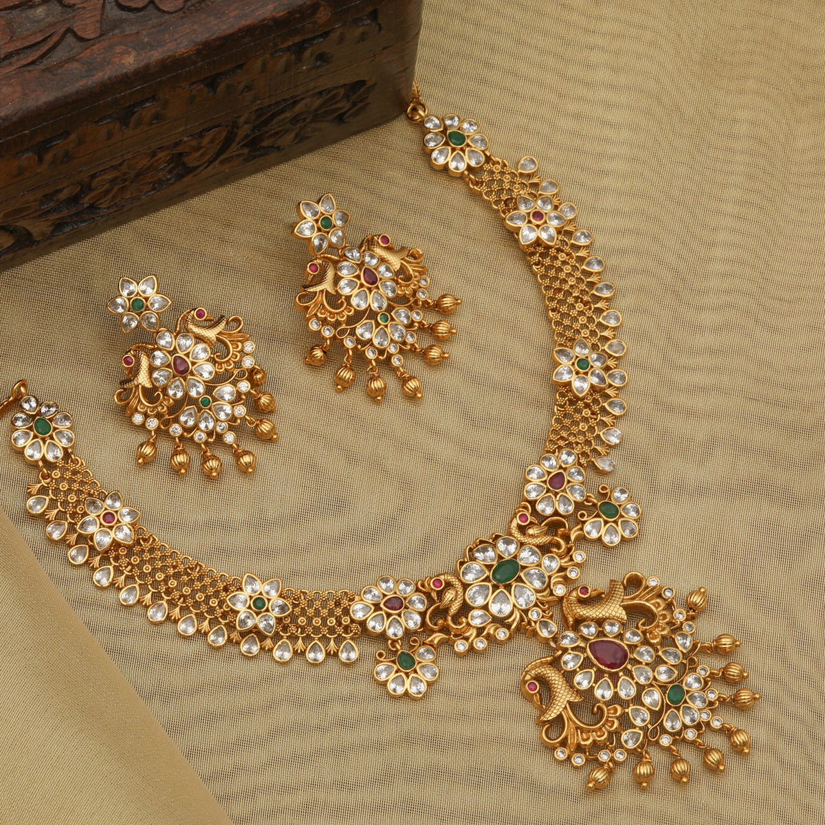 Antique Gold Plated Vira Necklace Earrings Set