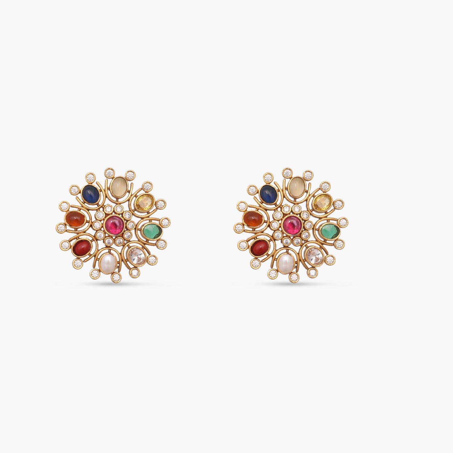 Navaratna Floral Stud Earrings