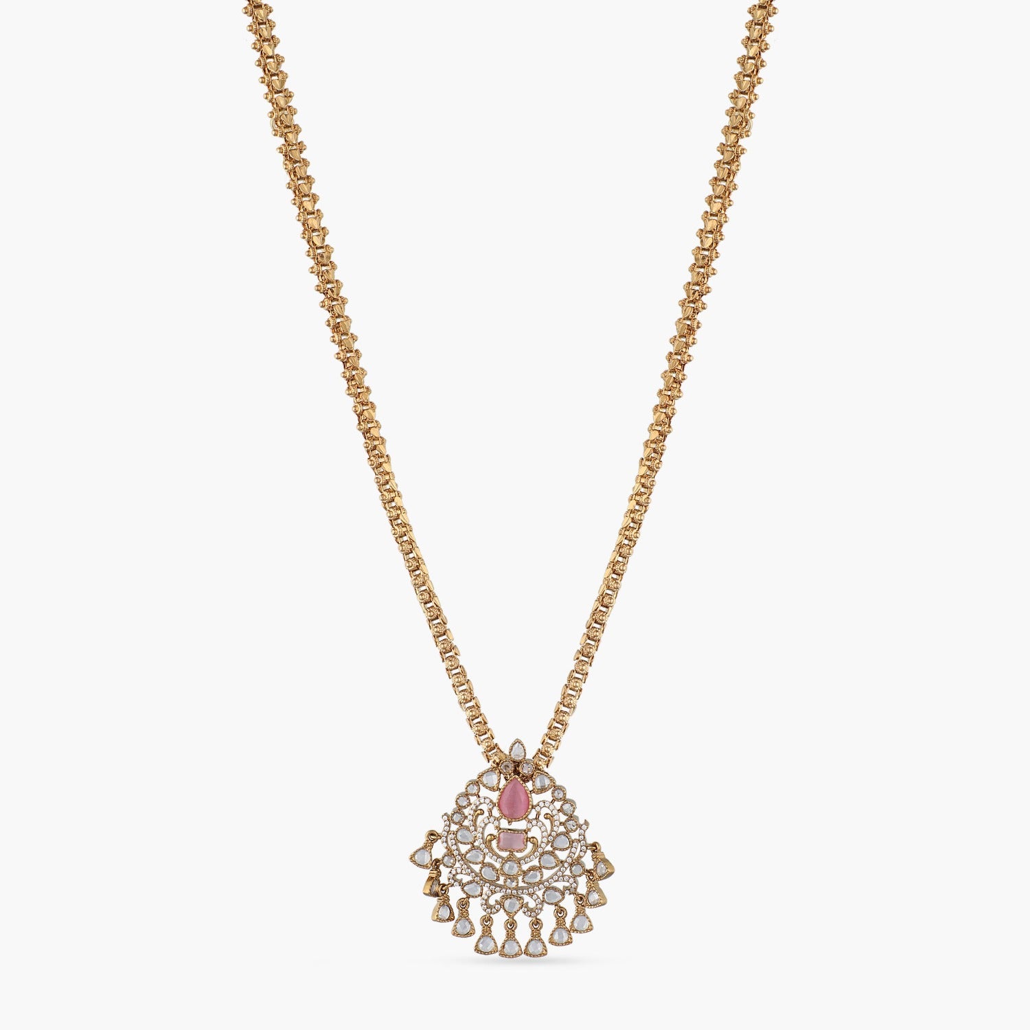 Josia Nakshatra CZ Side Pendant Necklace Pink