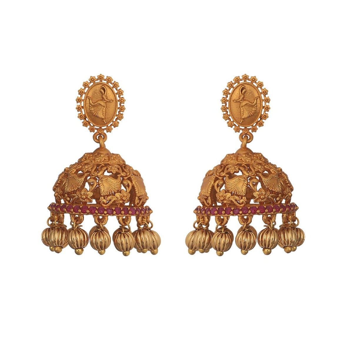 Antique Gold Plated Lasya Jhumka Earrings