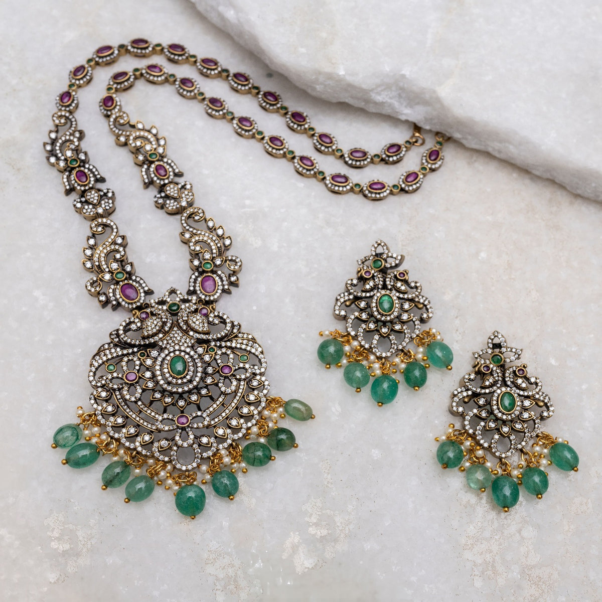 Elanor Nakshatra CZ Long Necklace Set