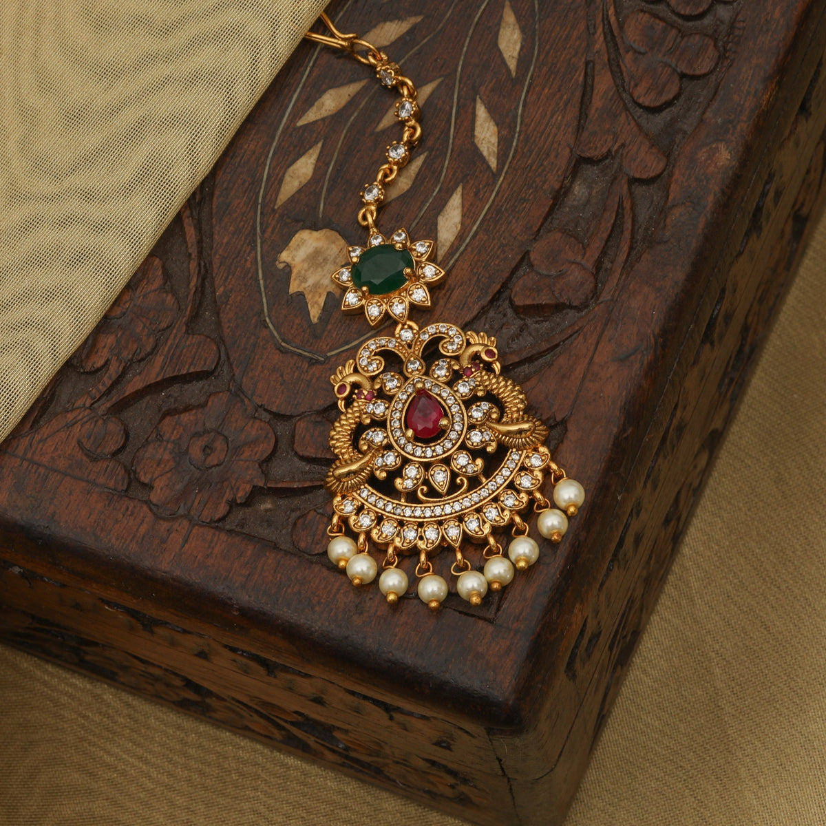 Antique Gold Plated Viksha Maang Tika