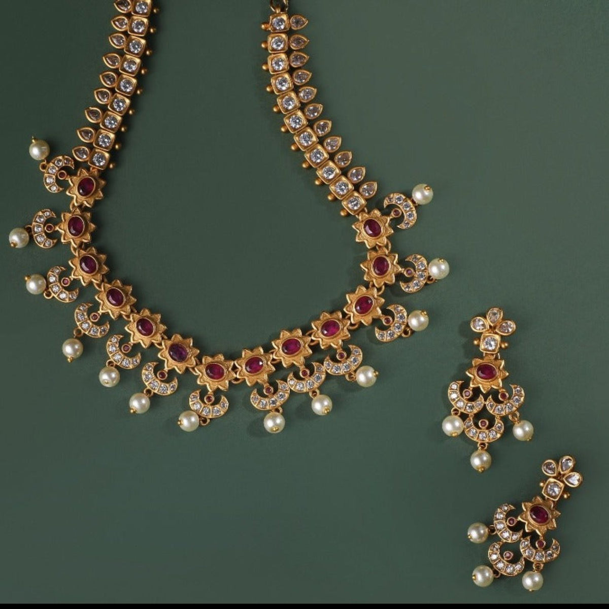 Antique Gold Plated Kalika Necklace Earrings Set
