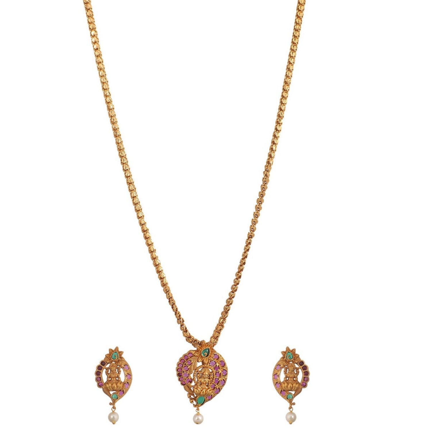 Antique Gold Plated Jivika CZ Pendant Earrings Set