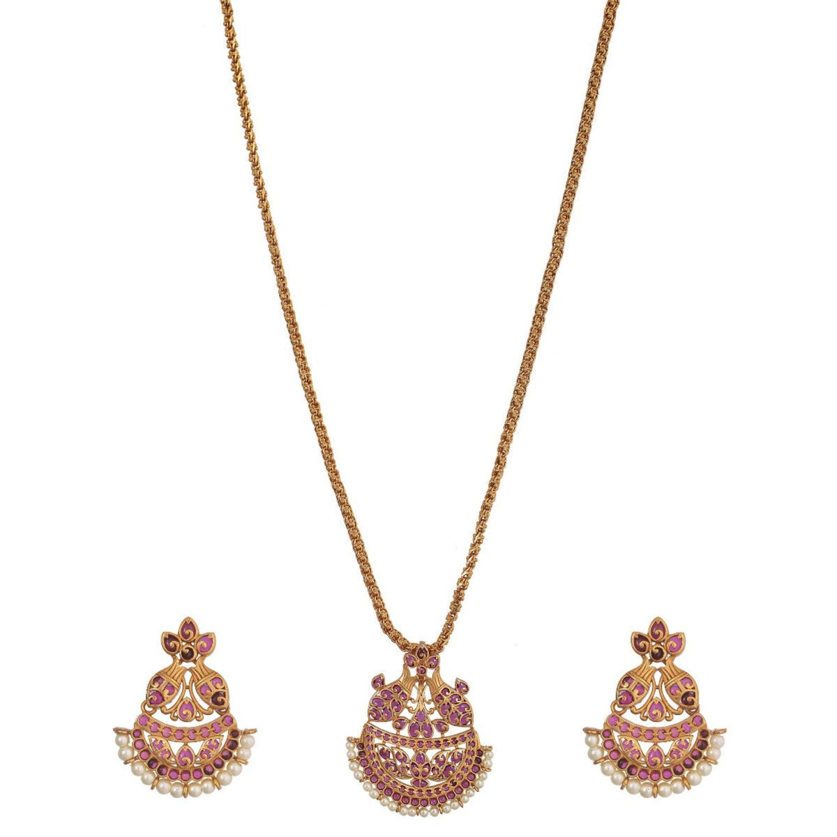 Antique Gold Plated Saher Pendant Earring Set