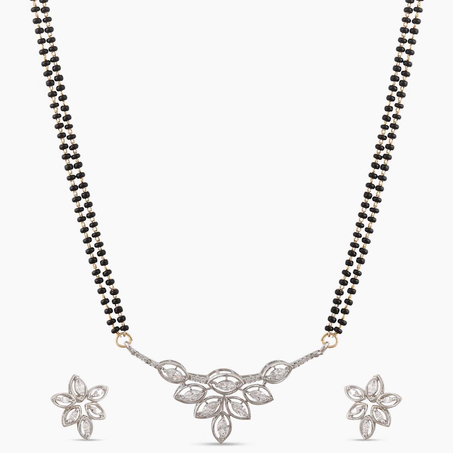 Grace CZ White Black Beads Necklace Set