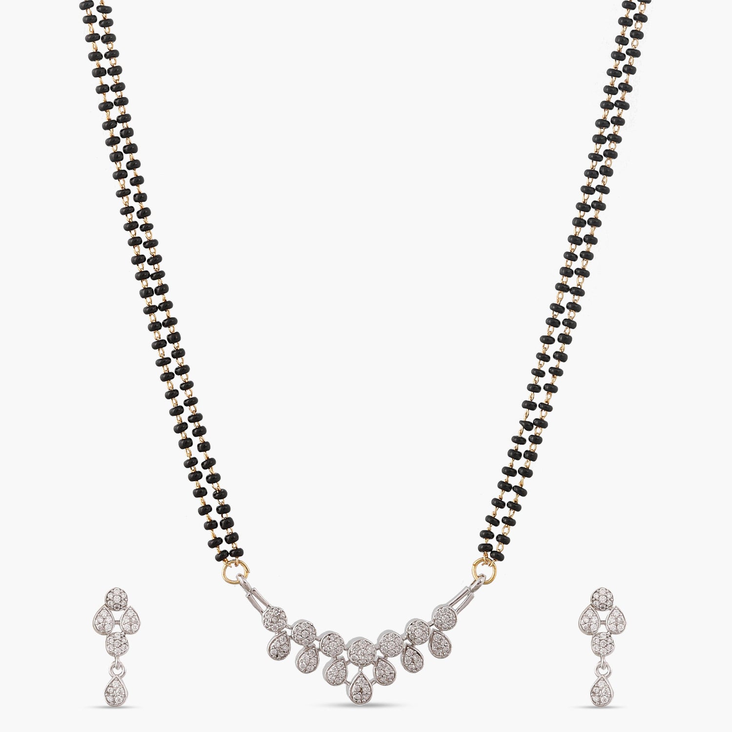 Aura CZ White Black Beads Necklace Set