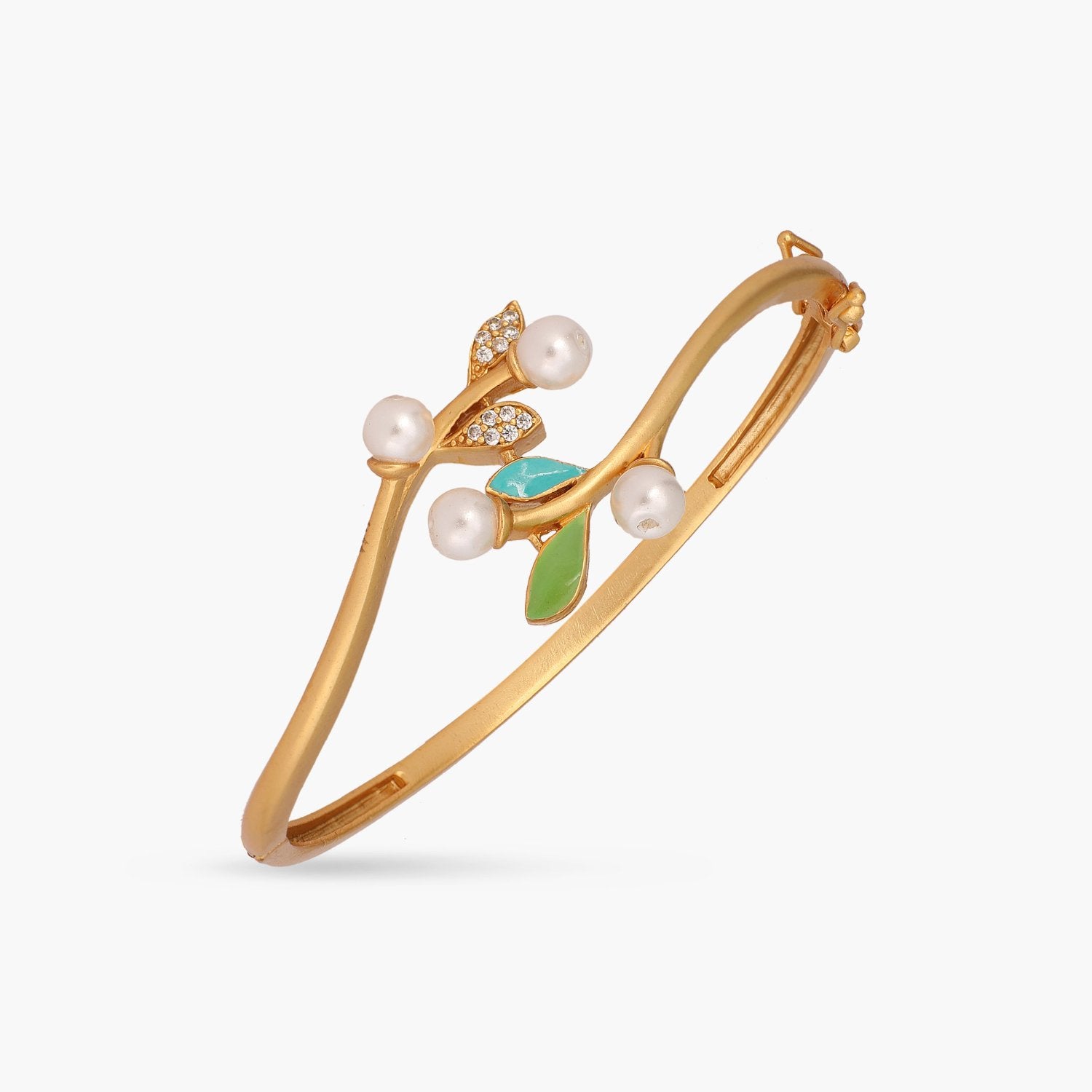 Eriha Pearl Delicate Green Leaf Bracelet 