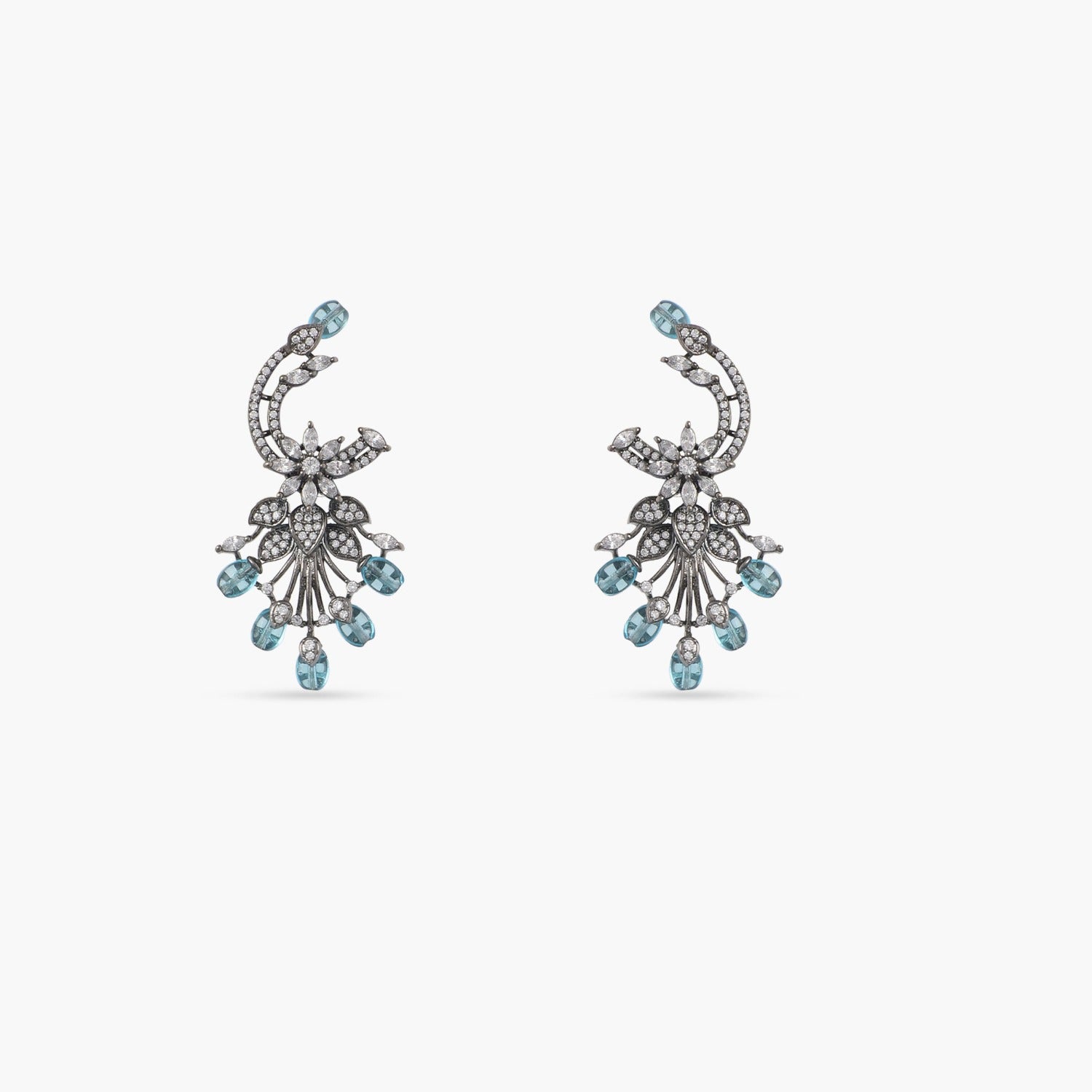 Beautiful Flower Blossom Diamond Long Earrings