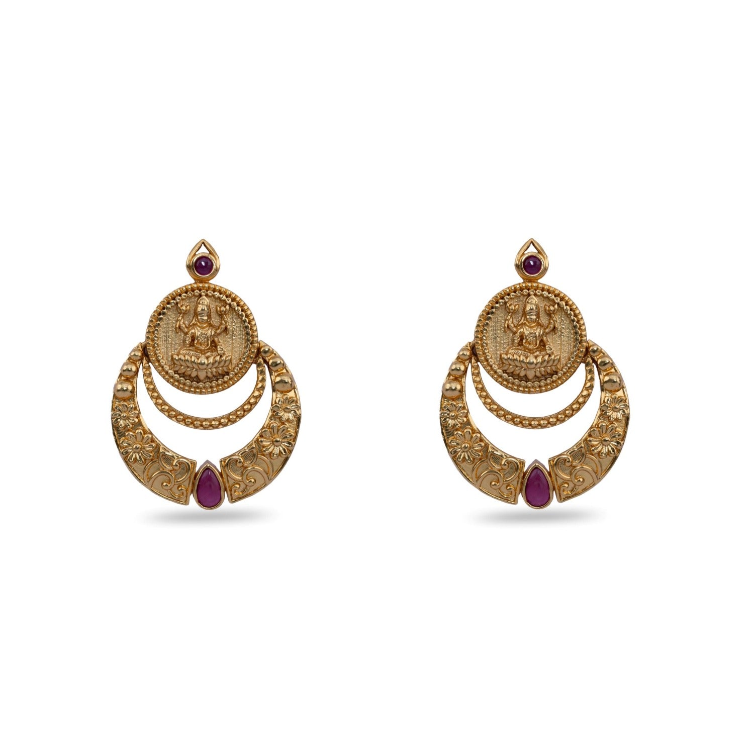 Shreeja Antique Red Kempu Chandbali Earrings