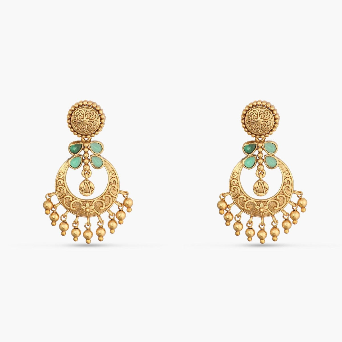 Riva Antique Green Kempu Chandbali Earrings