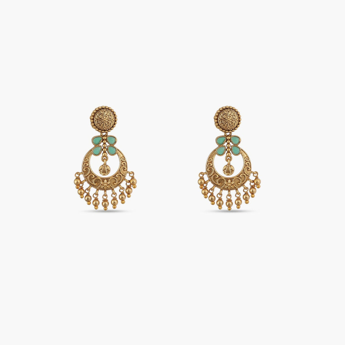 Riva Antique Green Kempu Chandbali Earrings