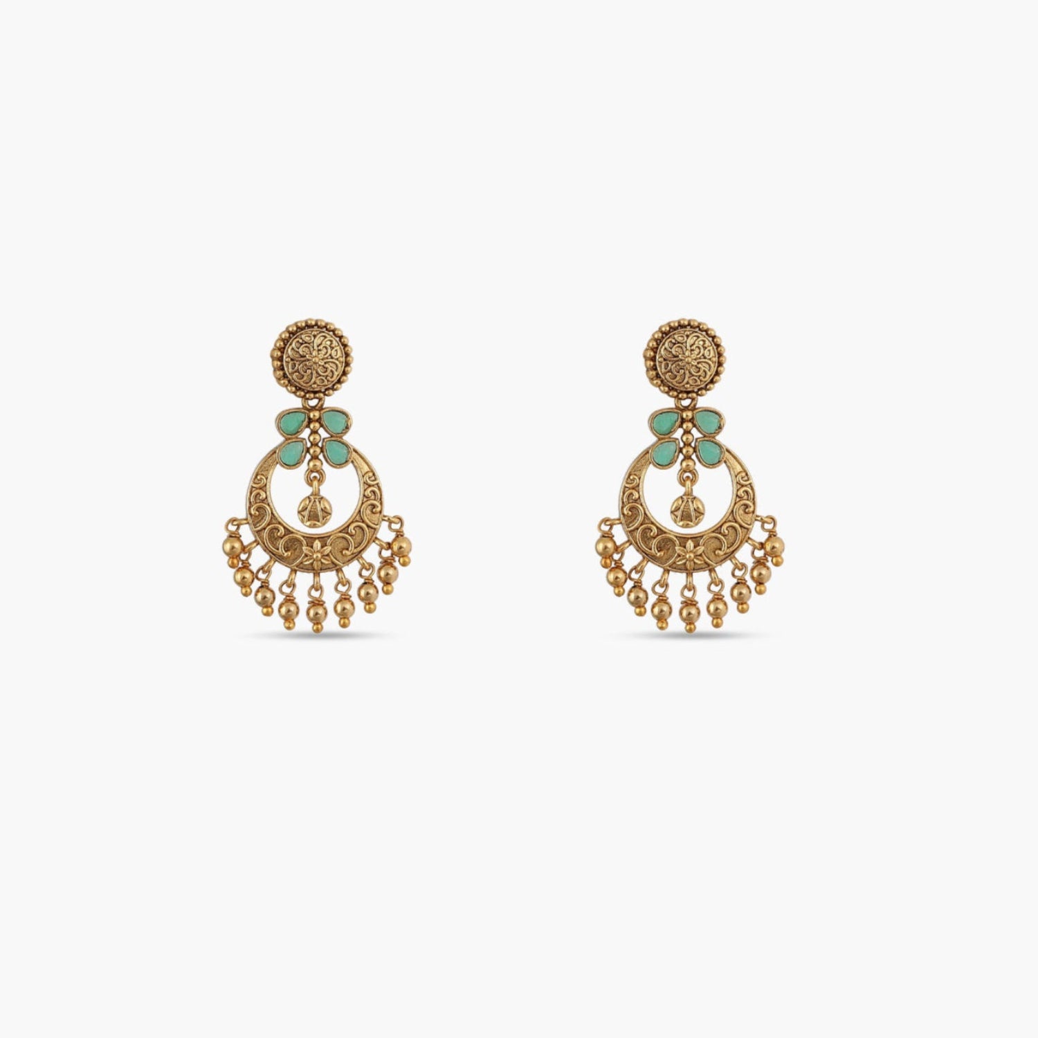 Riva Antique Green Kempu Chandbali Earrings