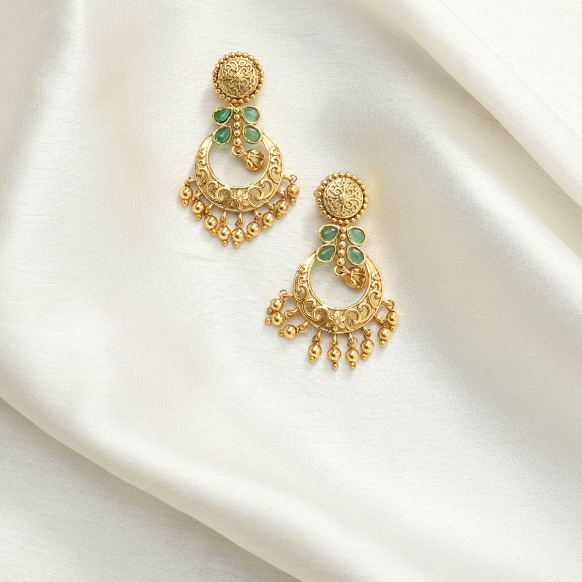 Riva Antique Green Kempu Chandbali Earrings