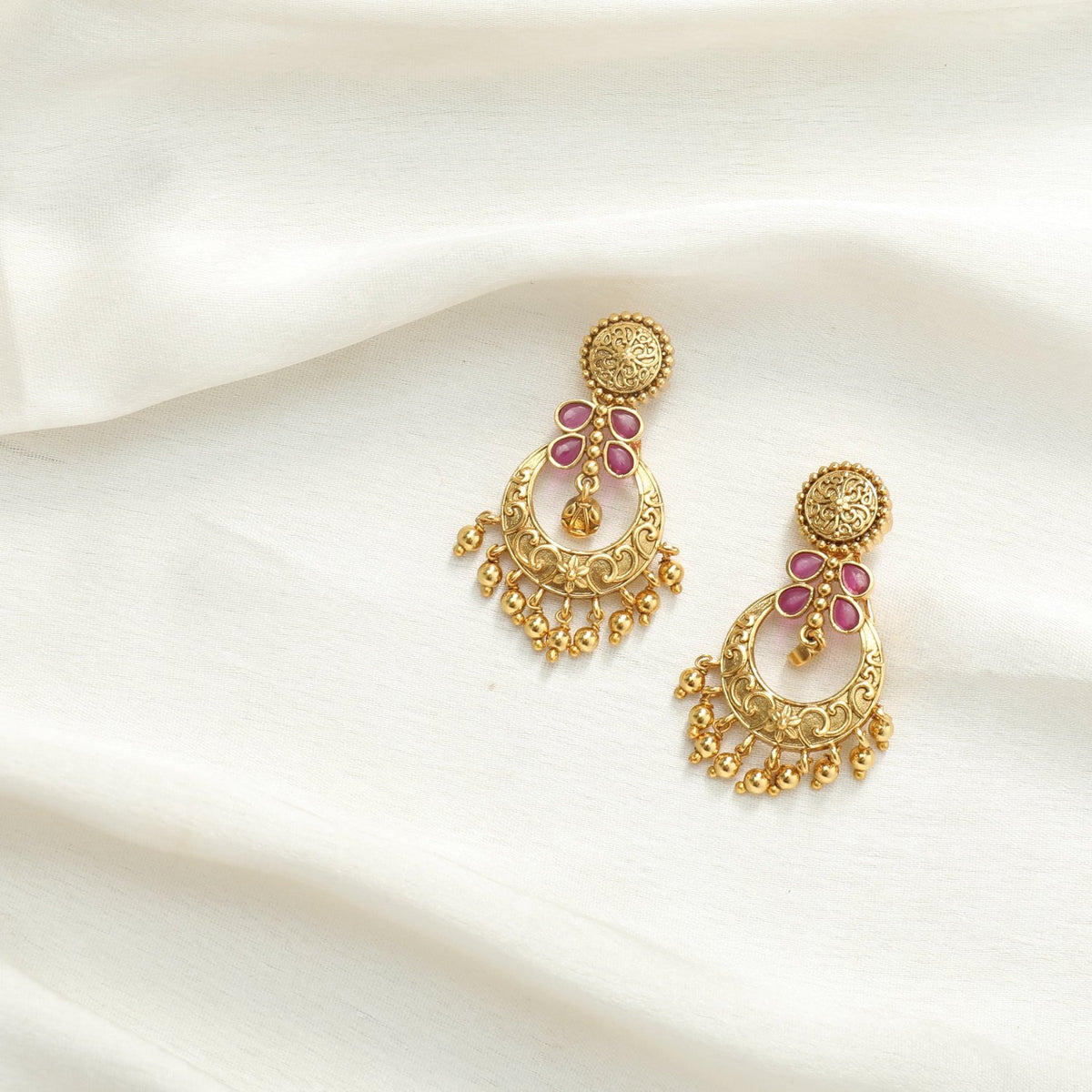 Riva Antique Red Kempu Chandbali Earrings