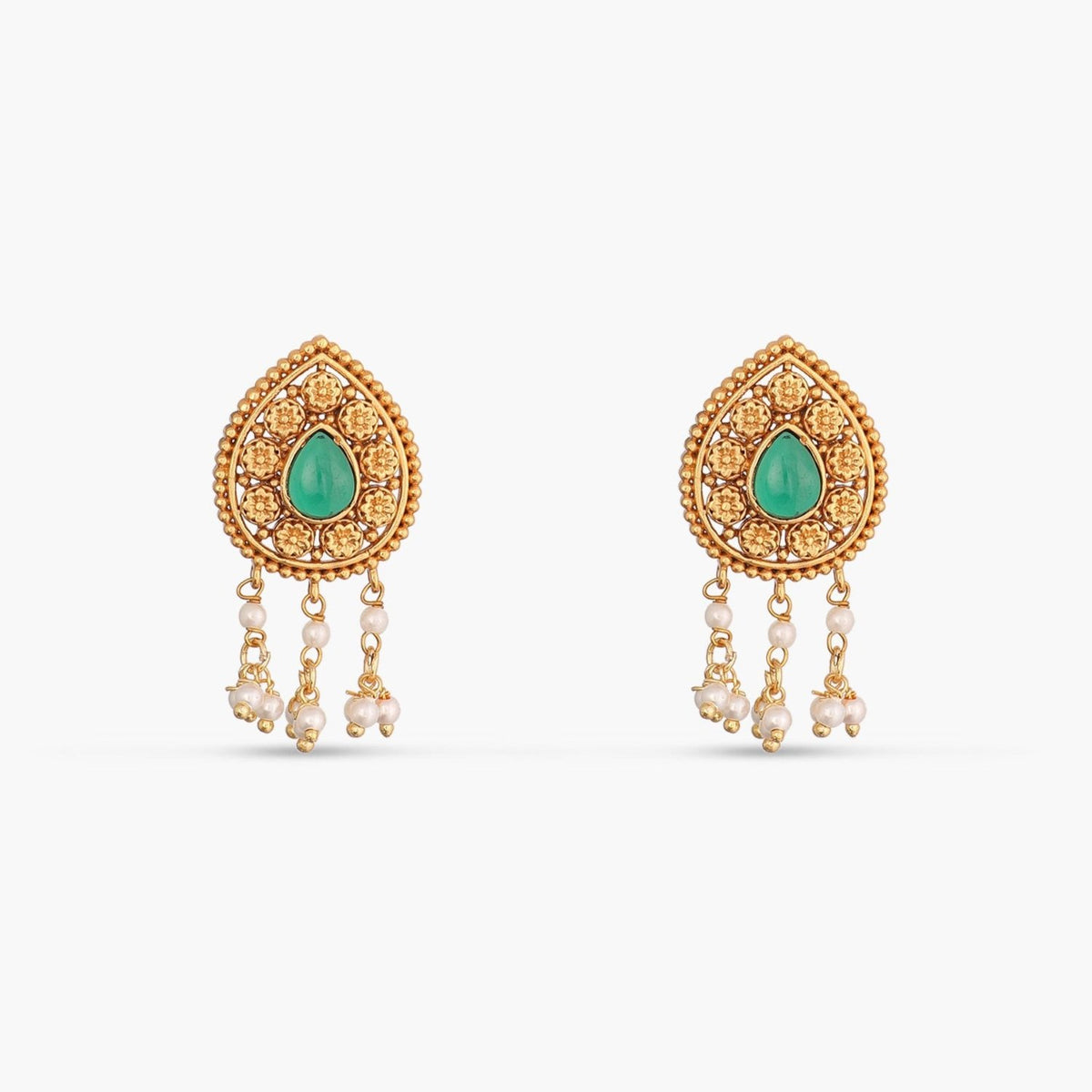 Irisa Antique Green Kempu Stud Earrings