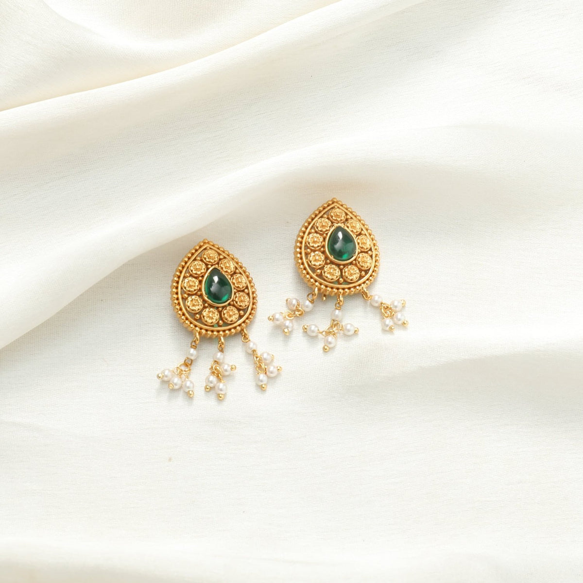 Irisa Antique Green Kempu Stud Earrings