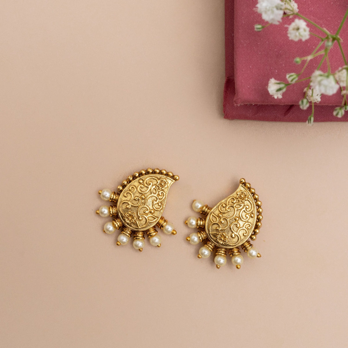 Mango Motif Antique Stud Earrings