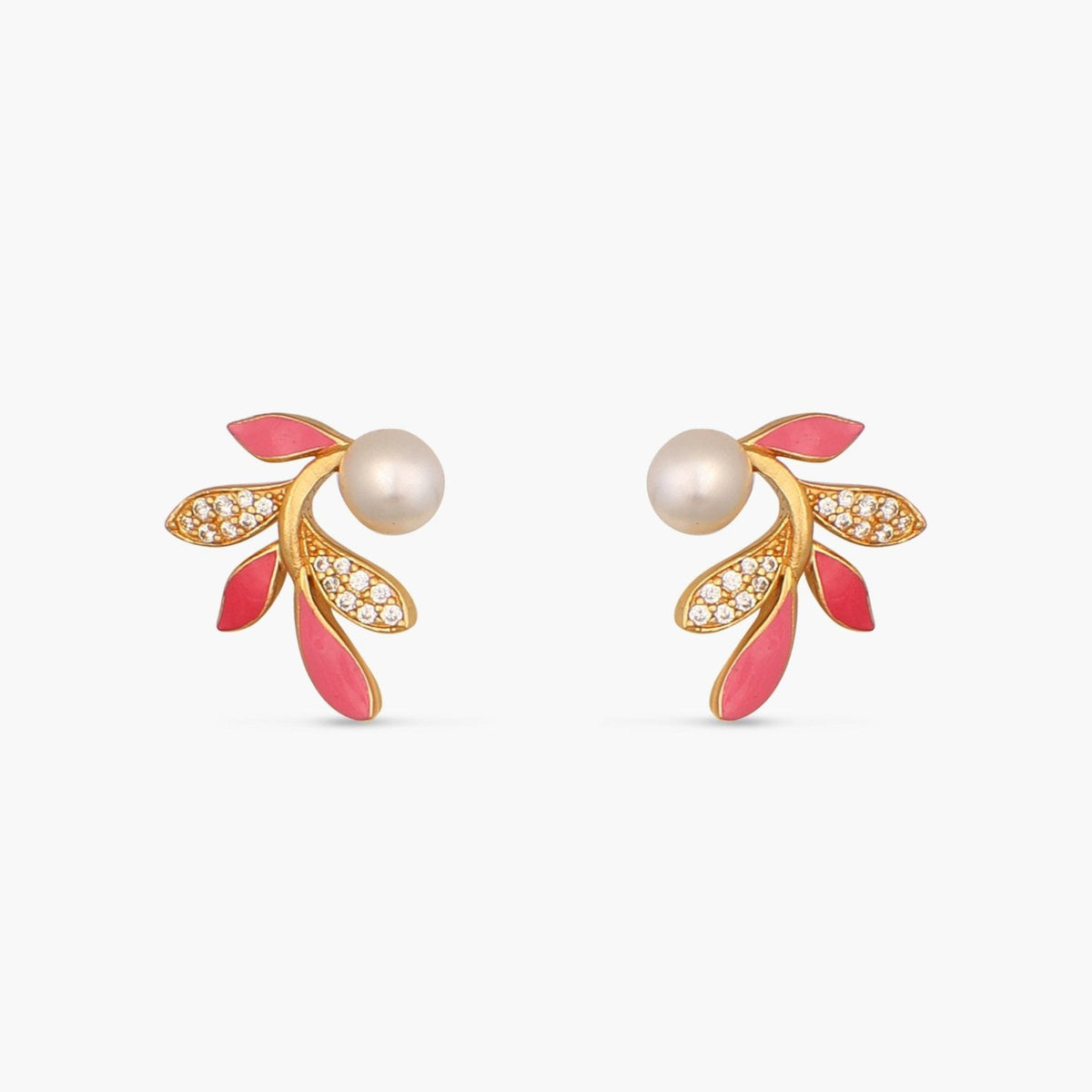 Eriha Pearl Delicate Pink Leaf Stud Earrings 