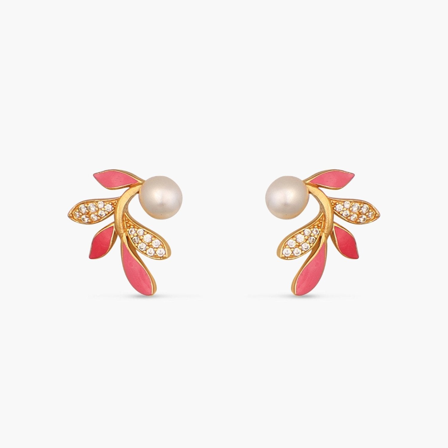 Eriha Pearl Delicate Pink Leaf Stud Earrings 