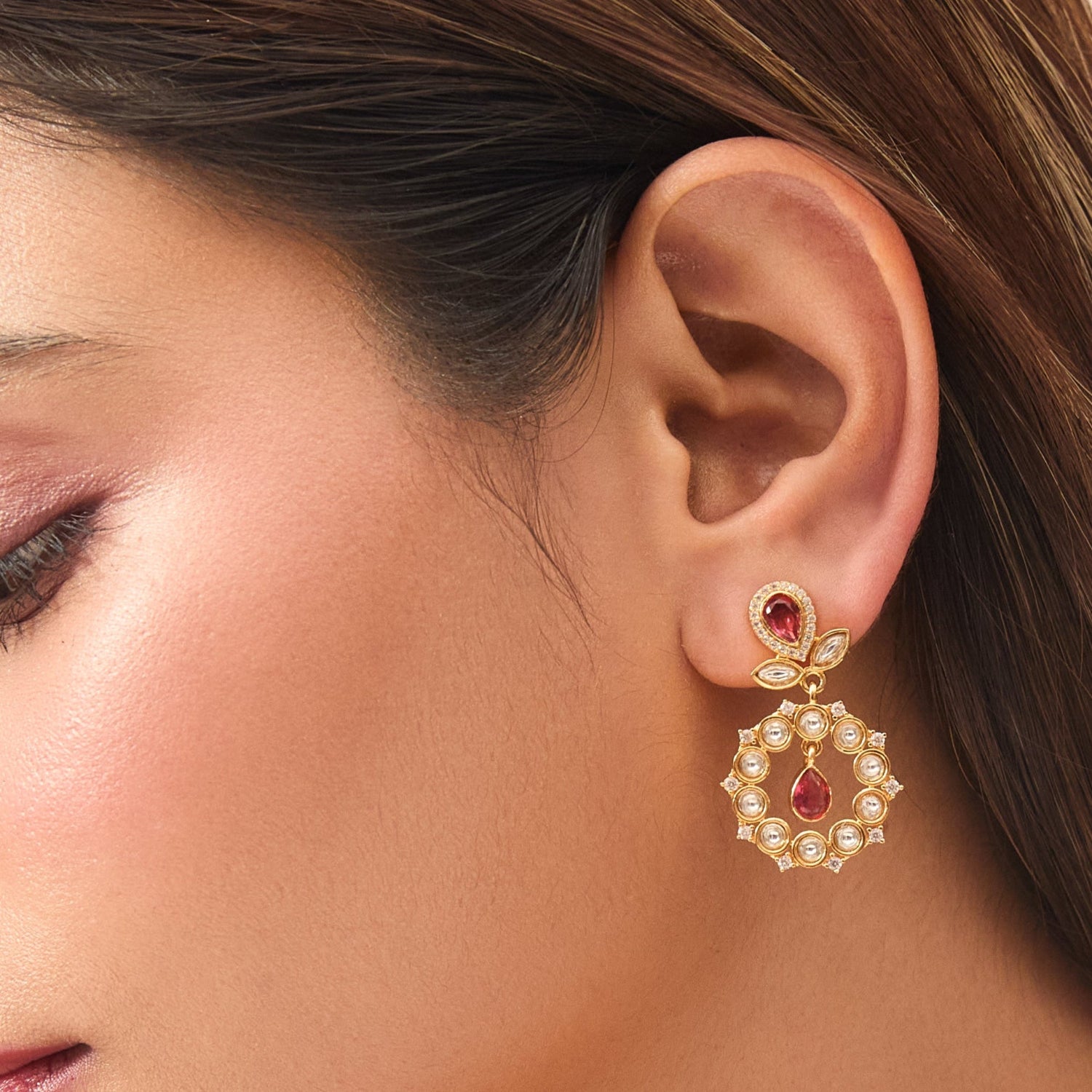 Scarlet Glow Kundan Earrings