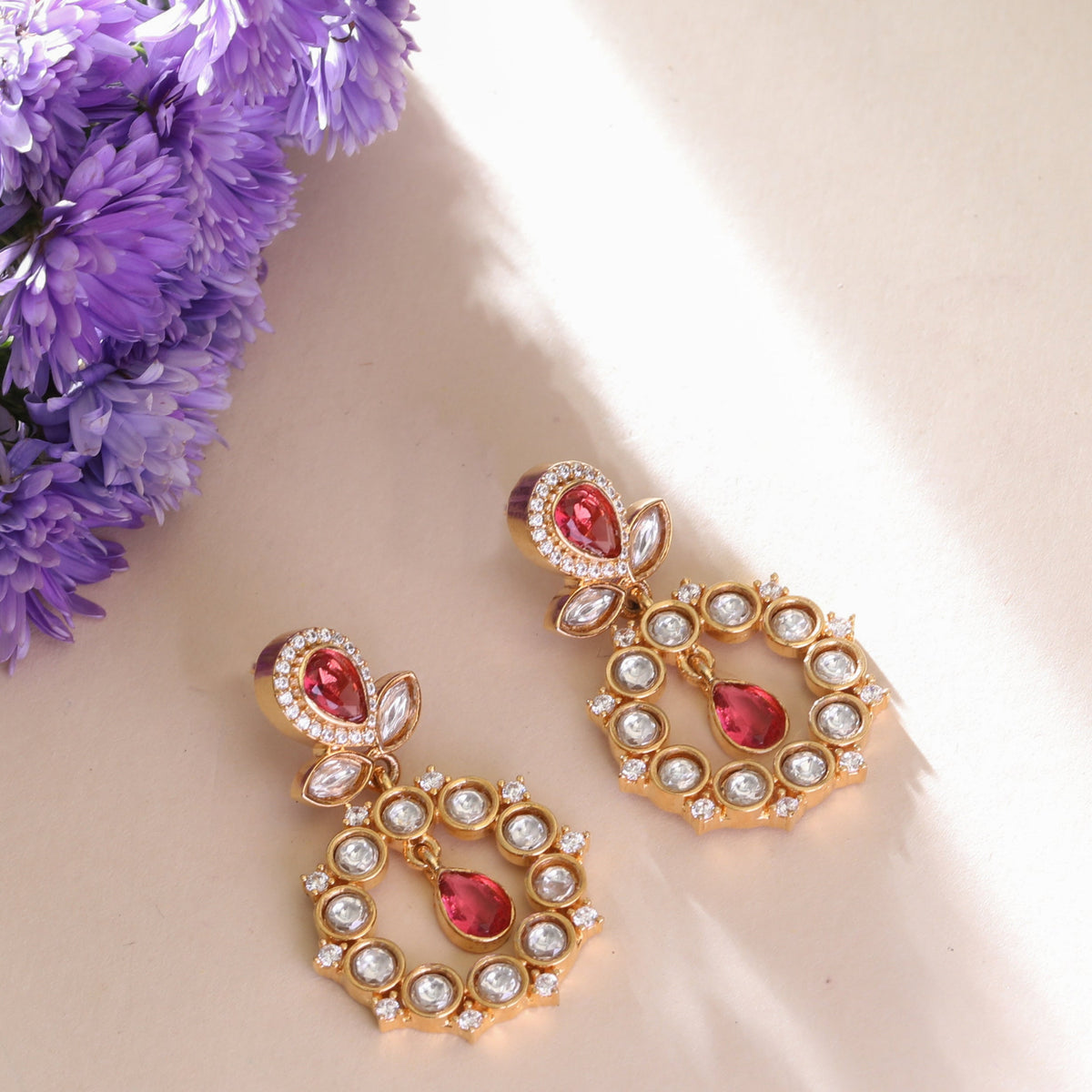 Scarlet Glow Kundan Earrings