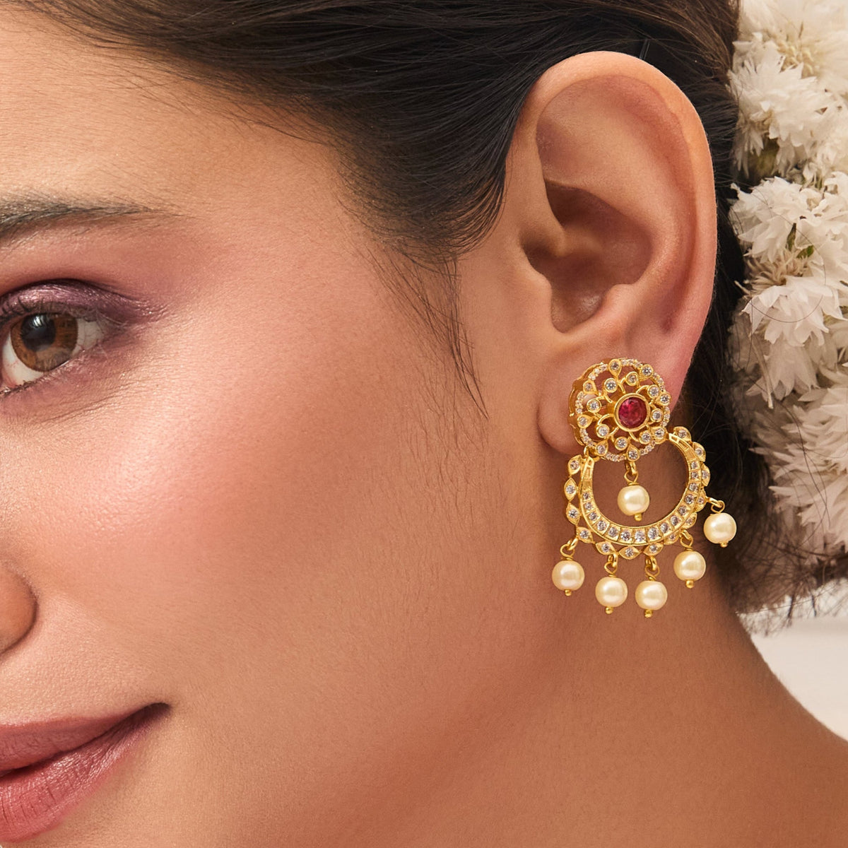 Vaishnavi Nakshatra CZ Chandbali Earrings