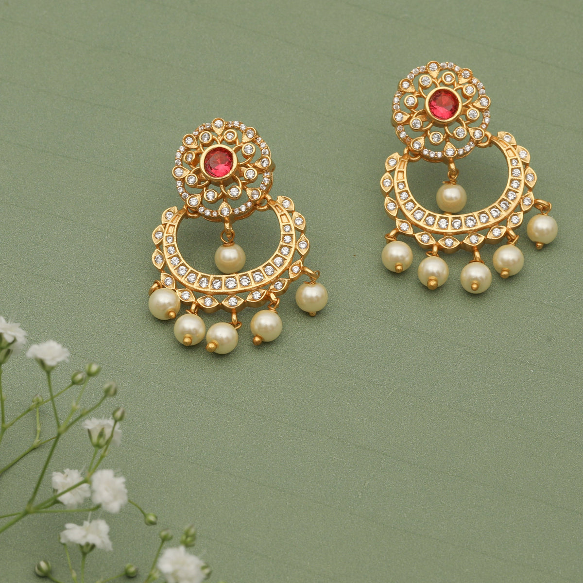 Vaishnavi Nakshatra CZ Chandbali Earrings