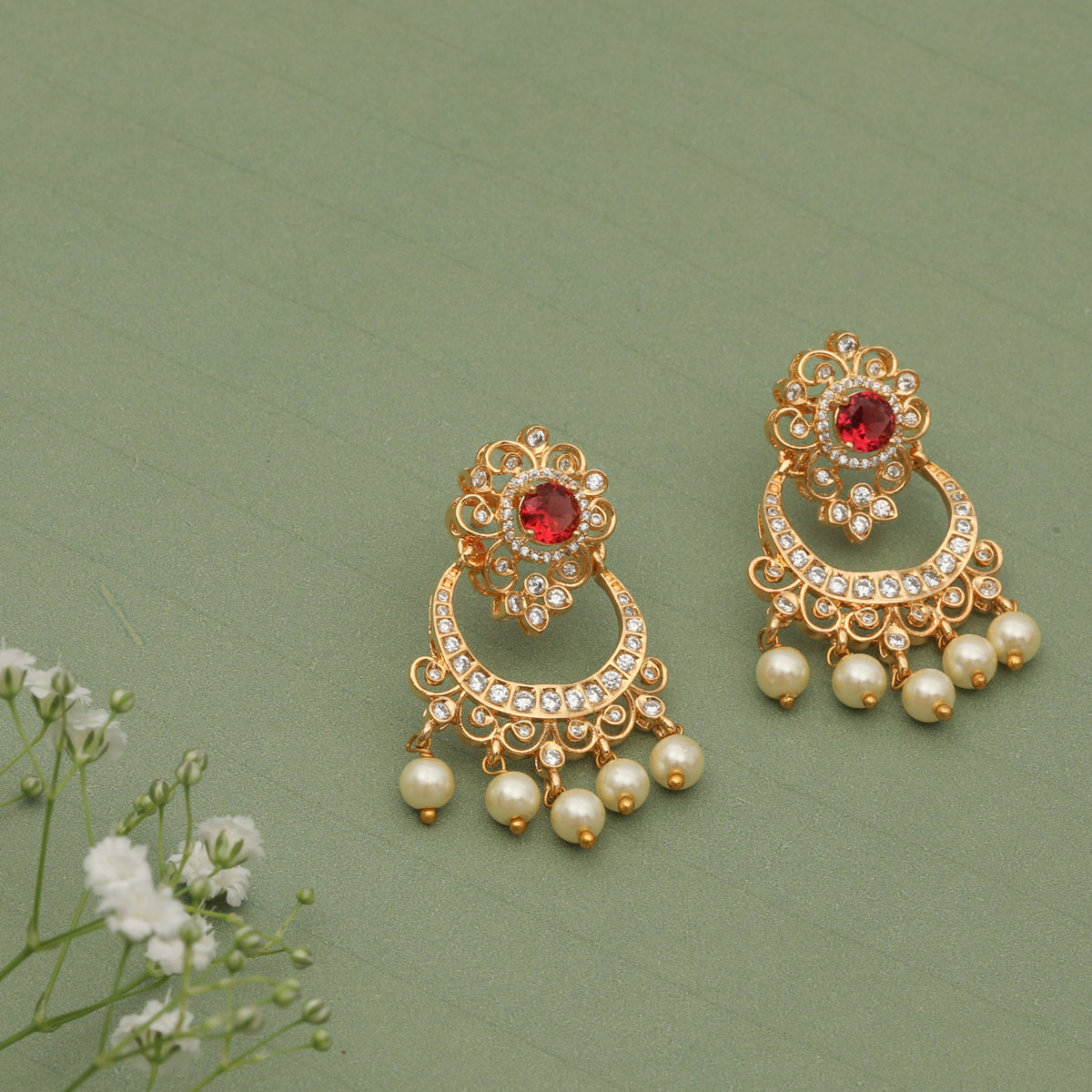 Sharvani Nakshatra CZ Chandbali Earrings