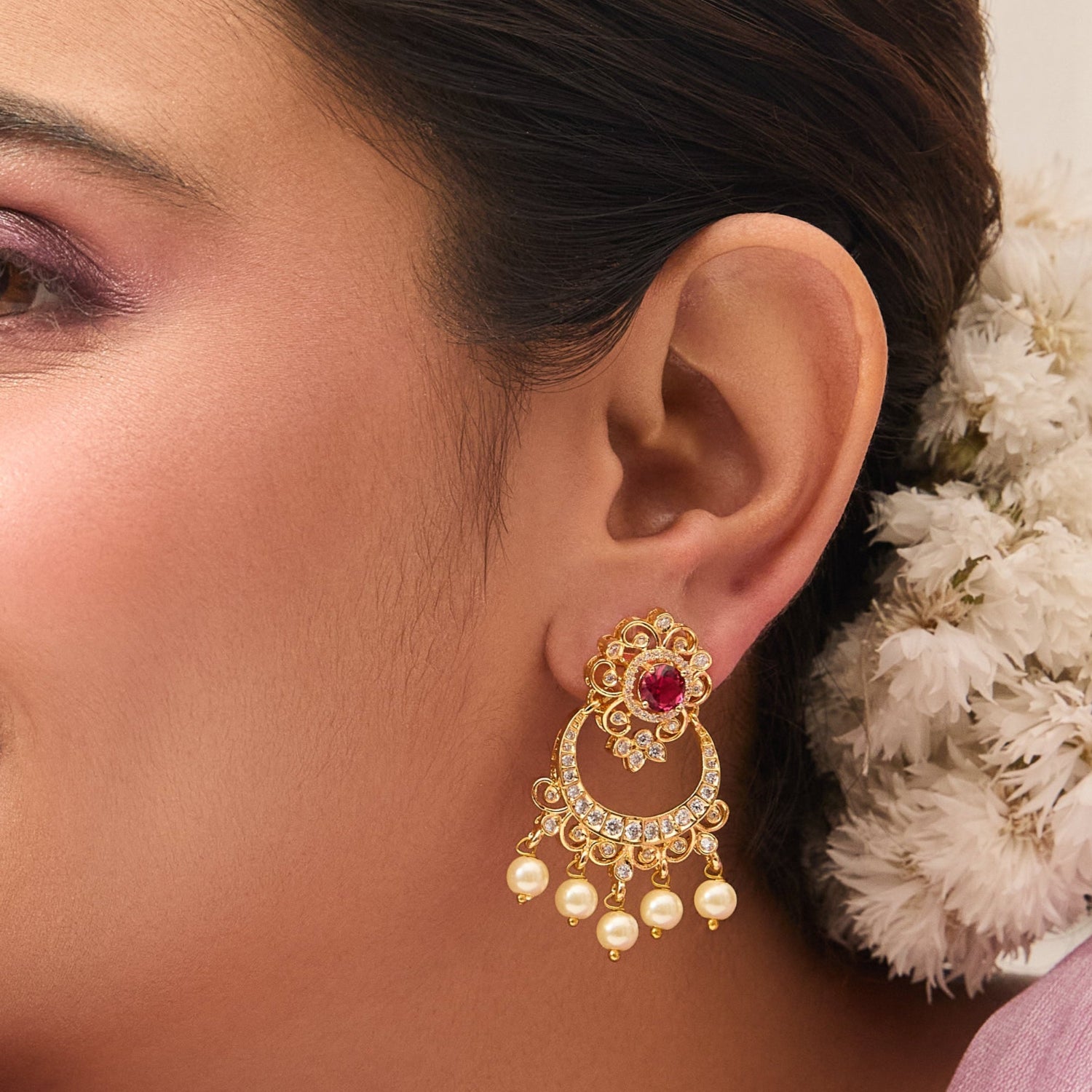 Sharvani Nakshatra CZ Chandbali Earrings