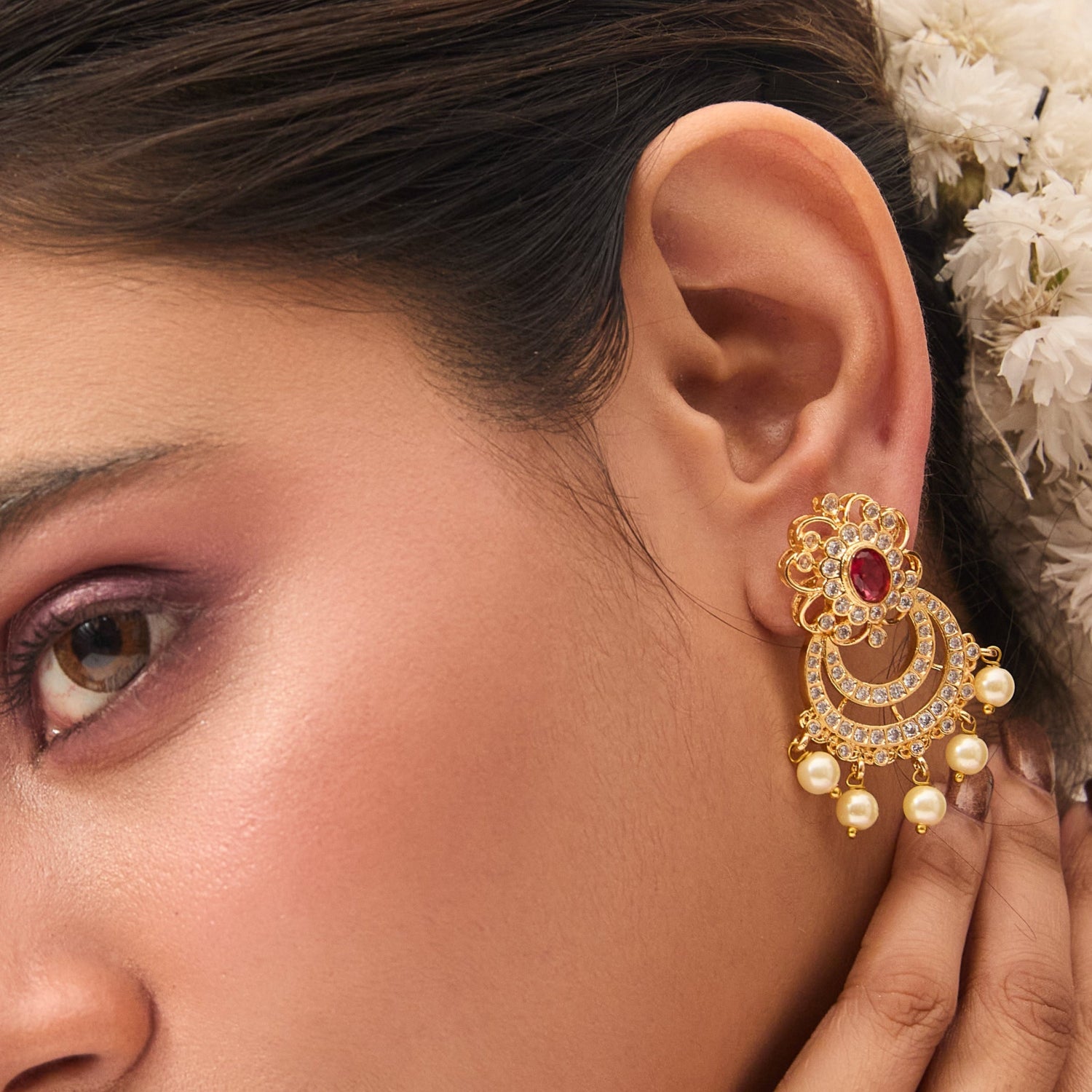 Roshini Nakshatra CZ Chandbali Earrings