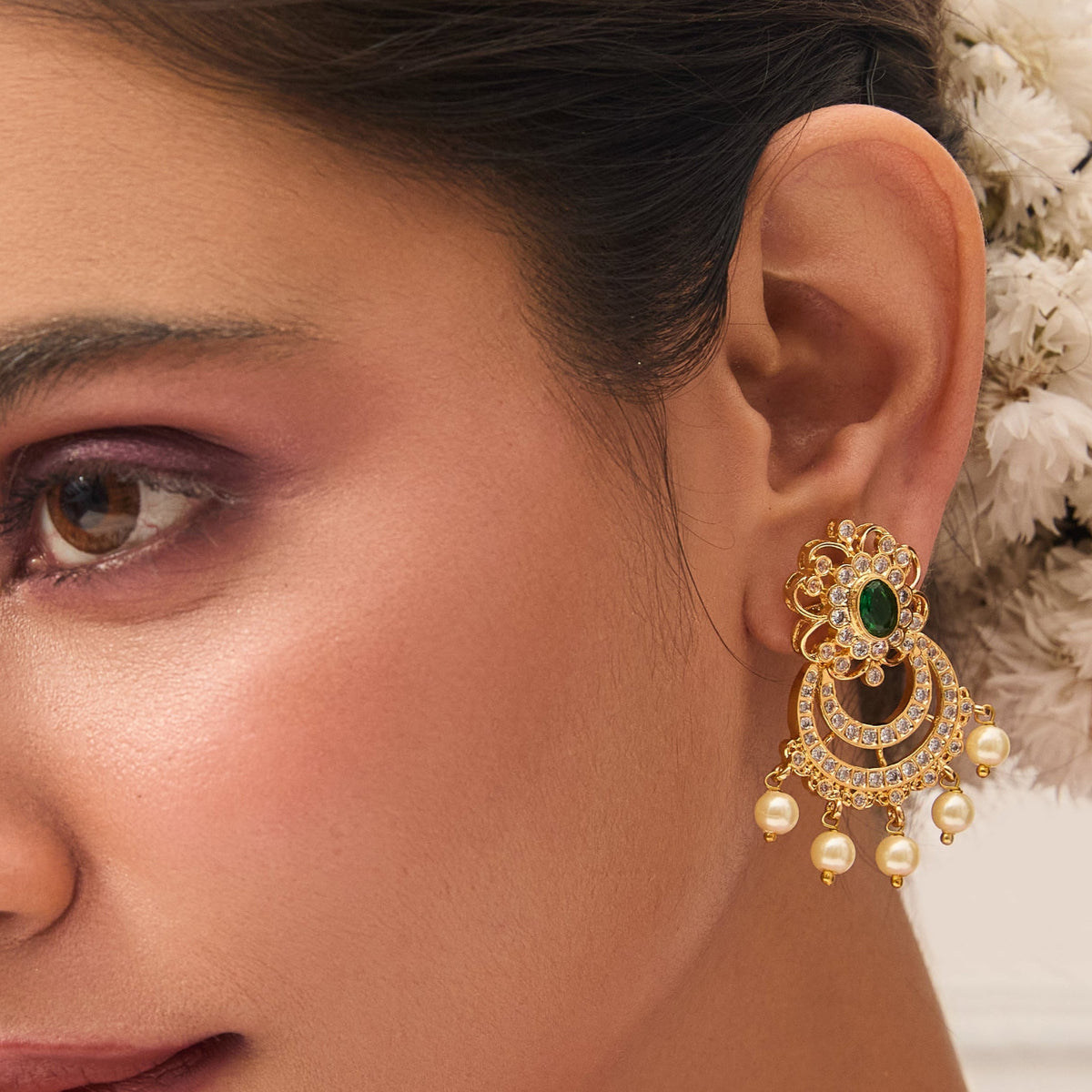 Sanvika Nakshatra CZ Chandbali Earrings