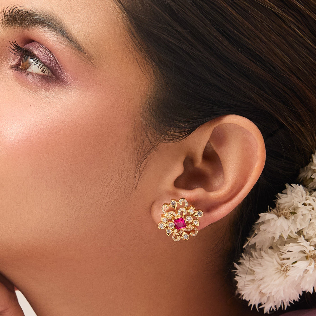 Ornate Nakshatra CZ Stud Earrings