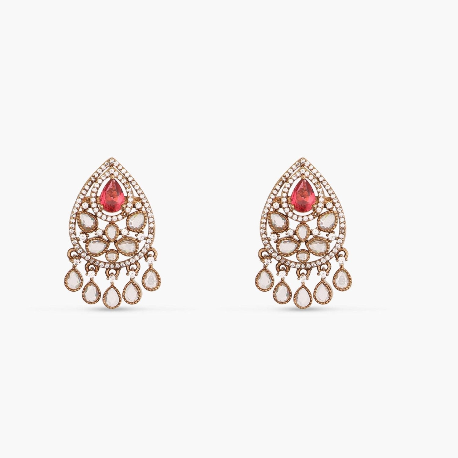 Delara Nakshtra CZ Red Stud Earrings