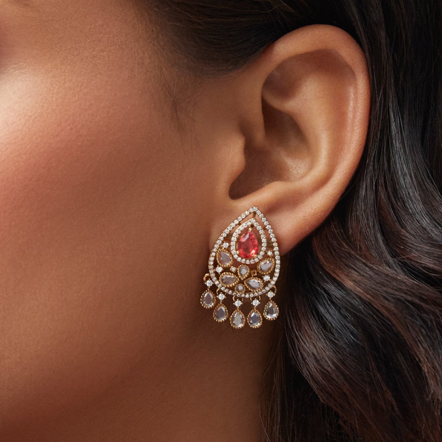 Delara Nakshtra CZ Red Stud Earrings