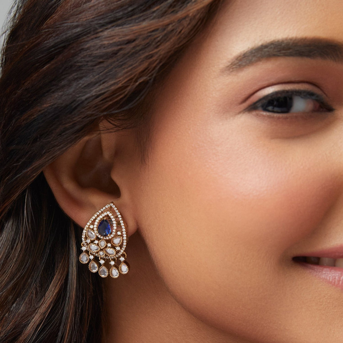 Delara Nakshtra CZ Blue Stud Earrings