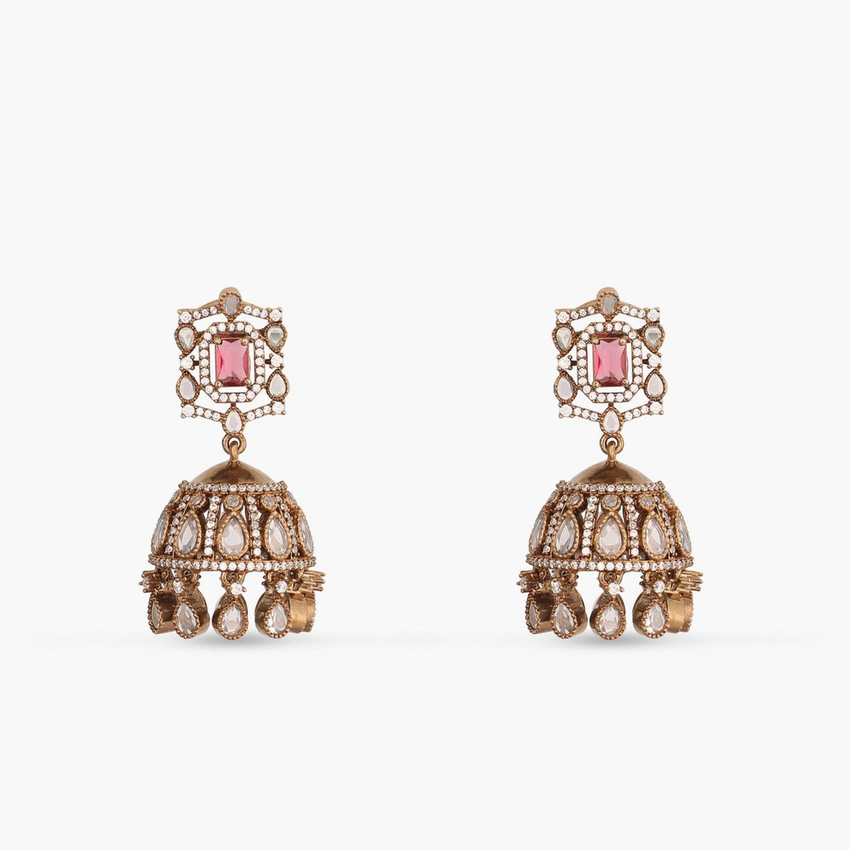 Ariana CZ Red Jhumka Earrings