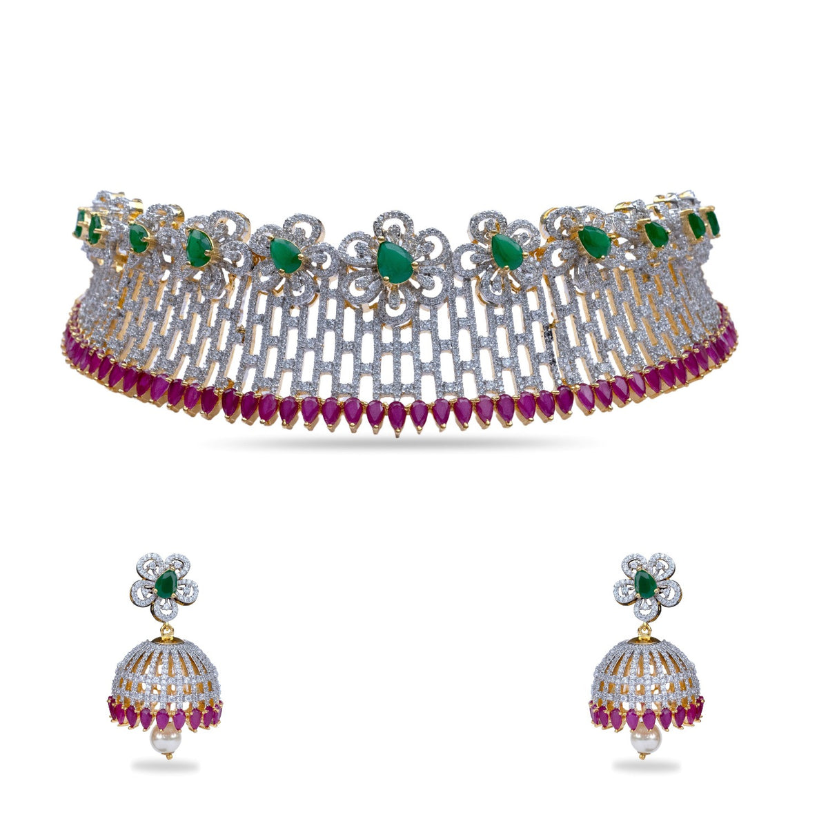 Lilac Floral Multi Nakshatra CZ Choker Set