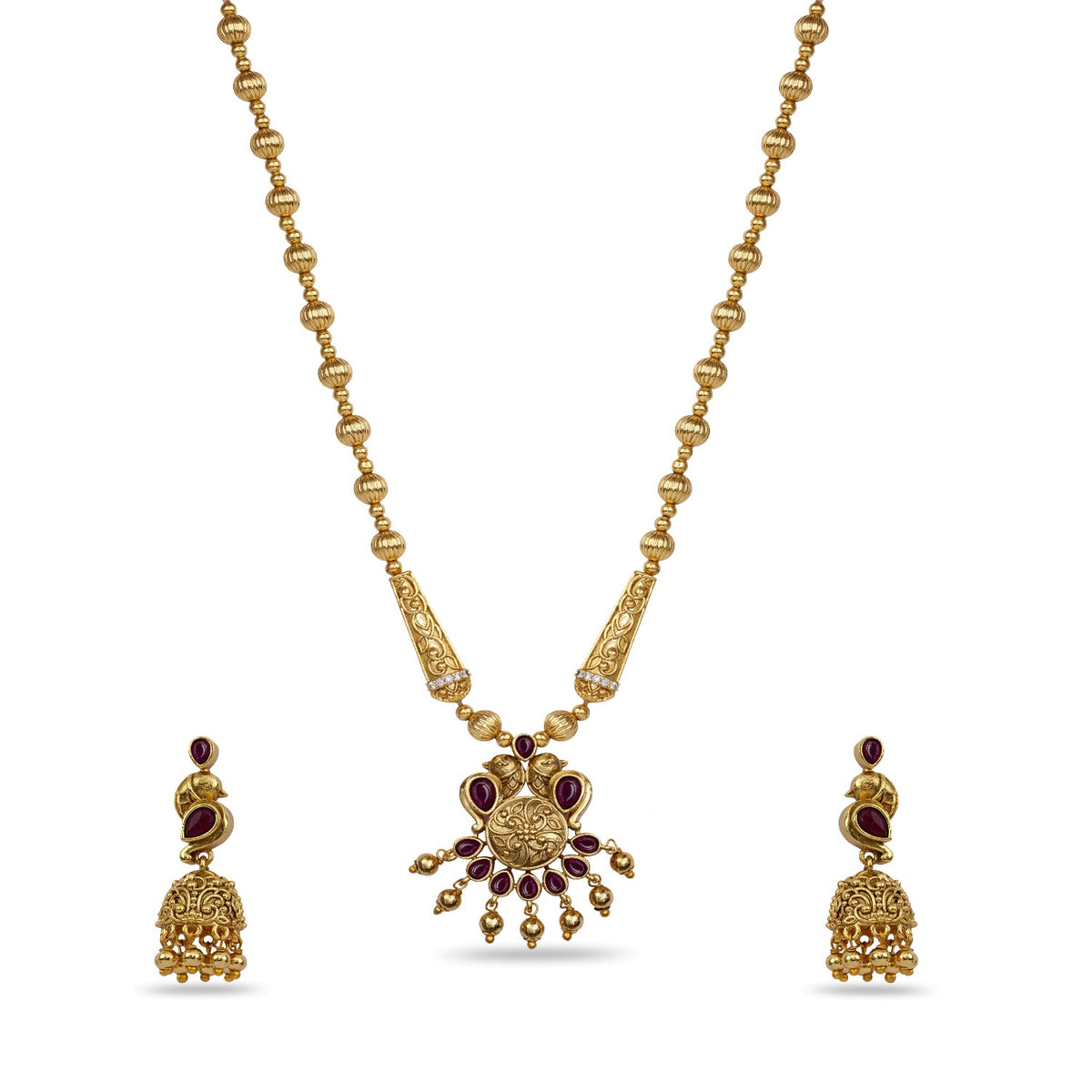 Festive Antique Kempu Necklace Set 