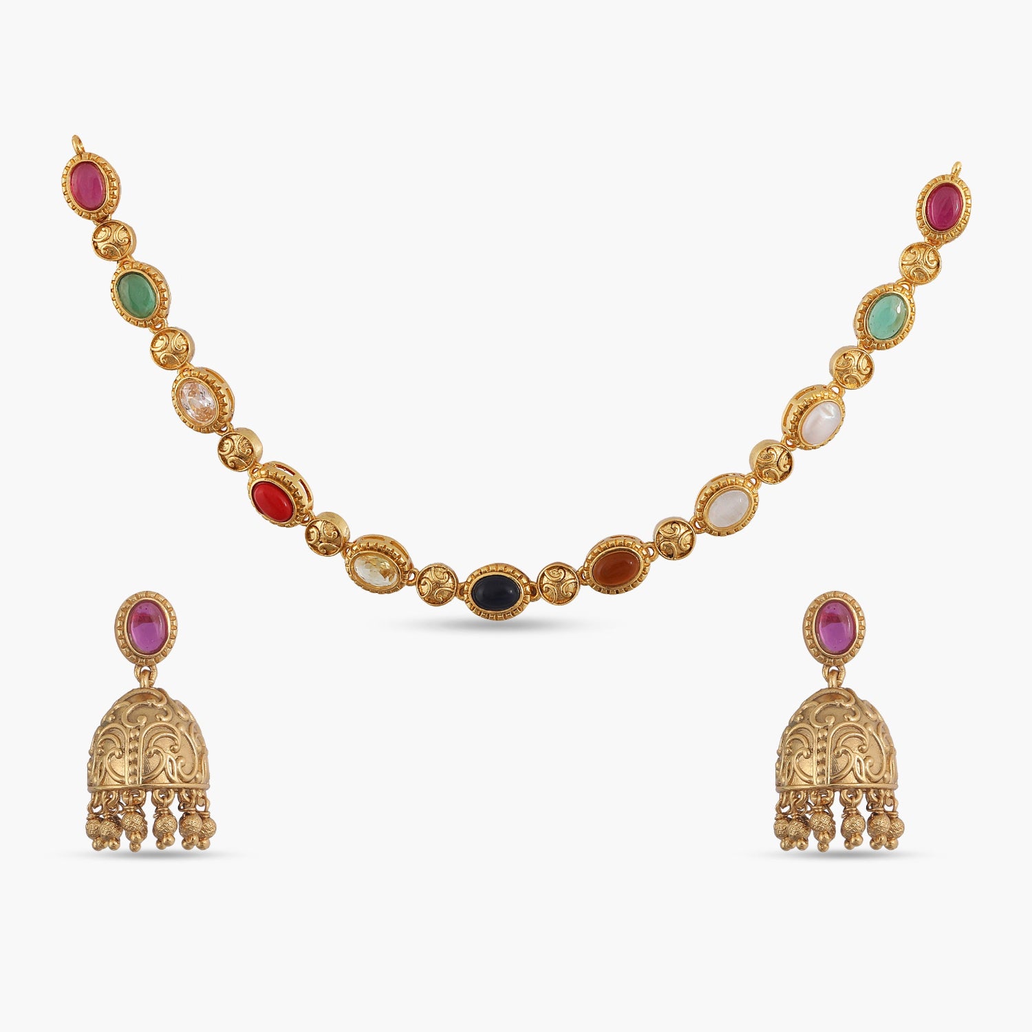 Simple Antique Navaratna Necklace Set