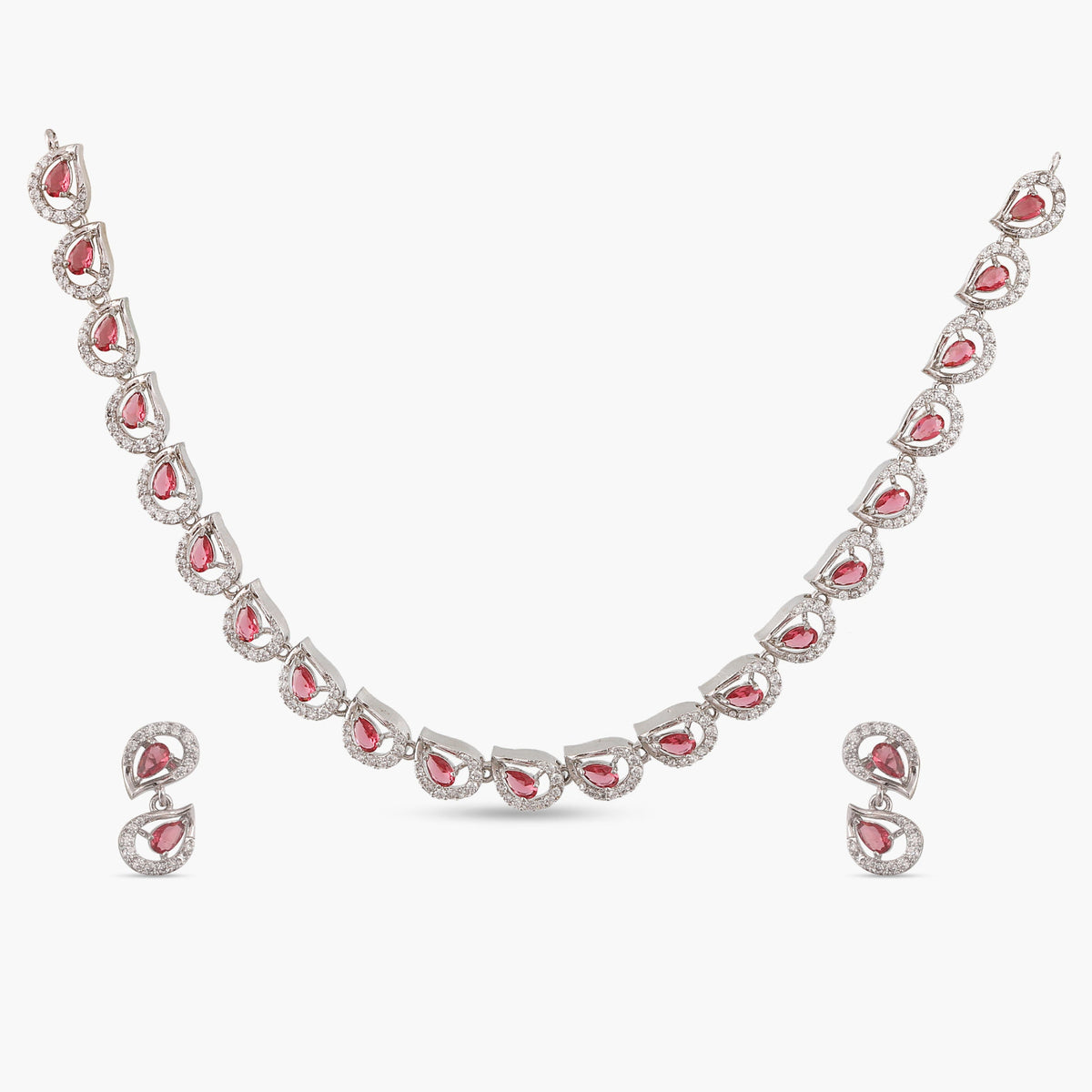 Petaline CZ Red Necklace Set