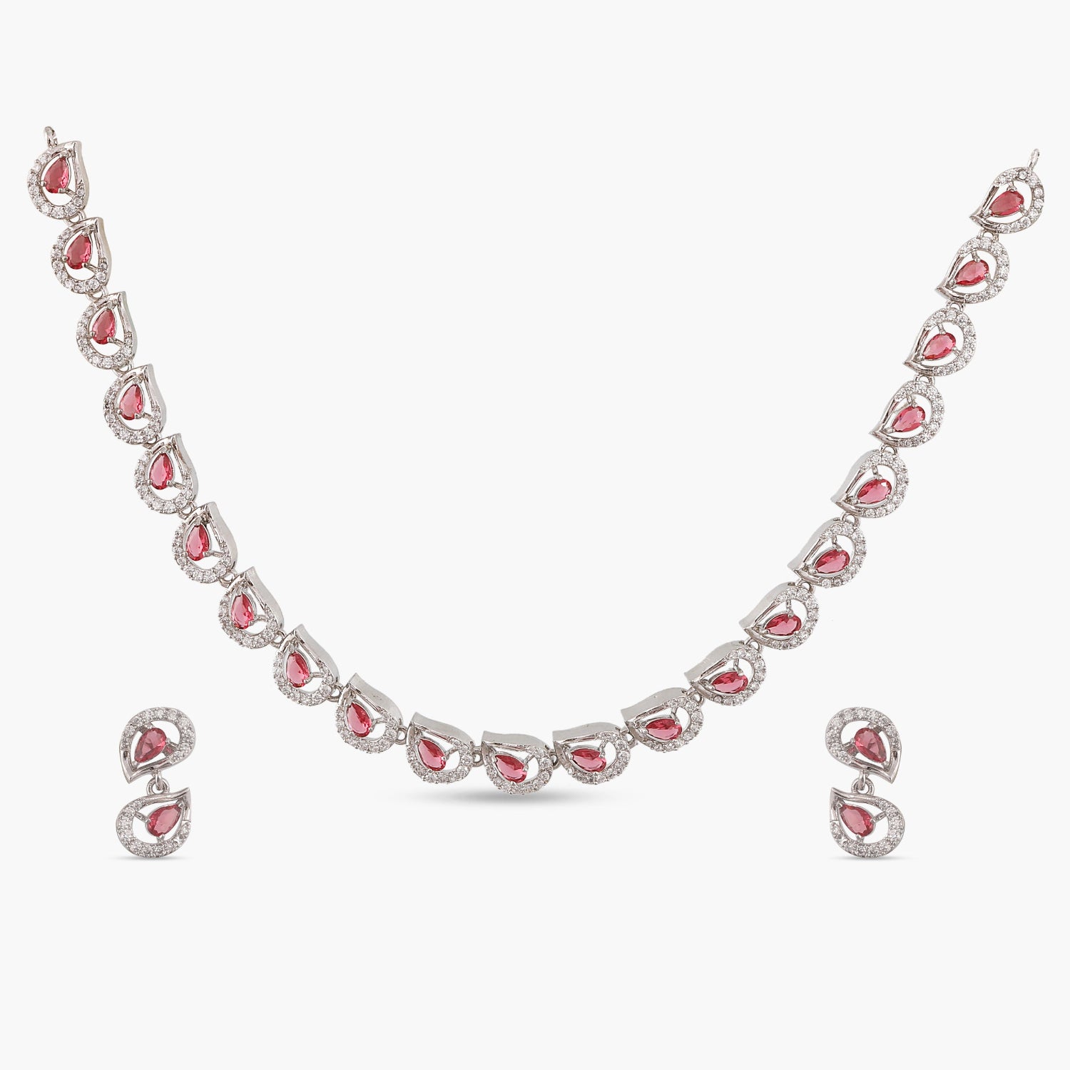 Petaline CZ Red Necklace Set