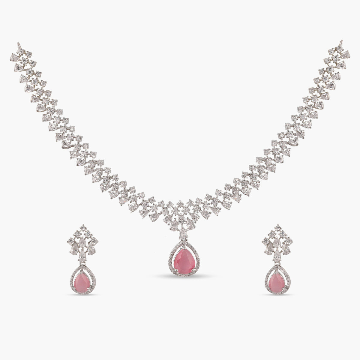 Rosemary CZ Pink Necklace Set