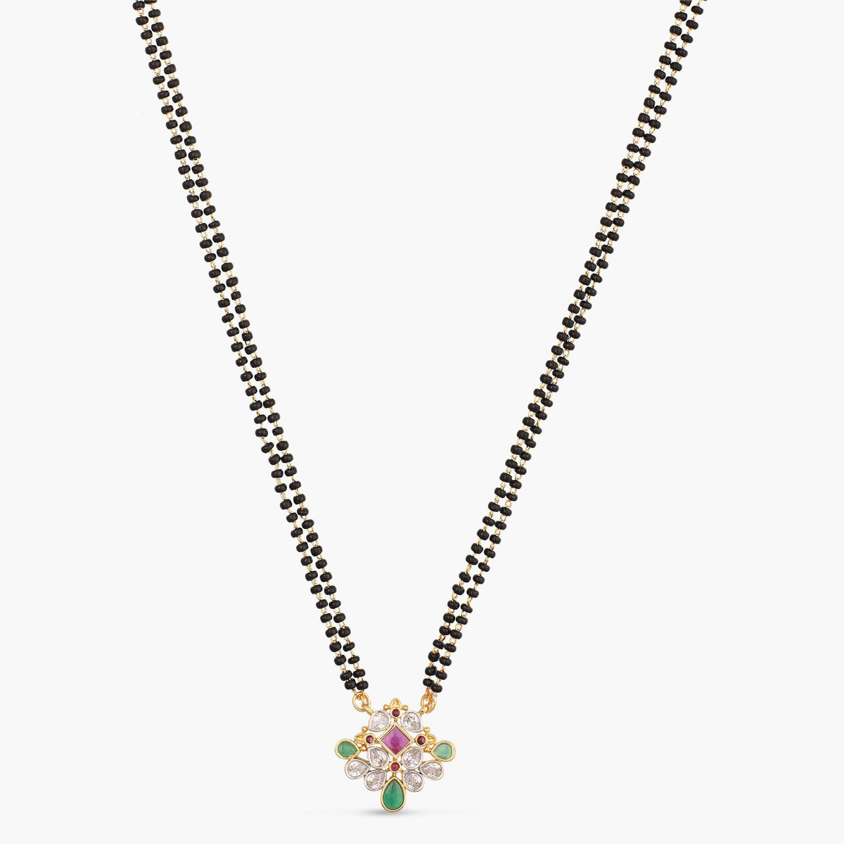 Rohani CZ Multi Stone Black Beads Necklace