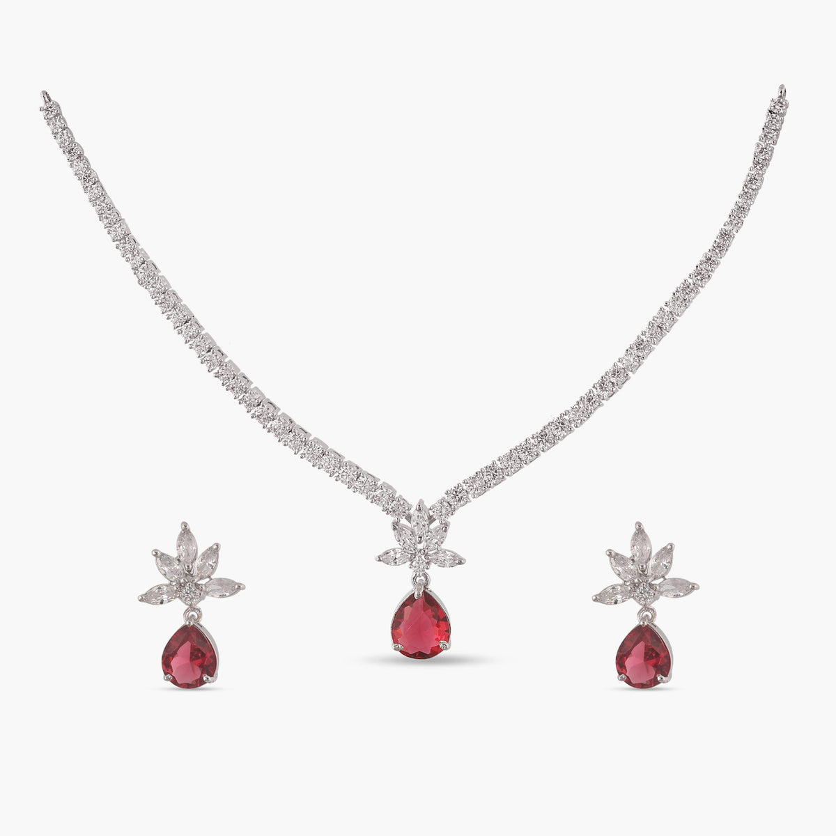 Camellia CZ Red Necklace Set