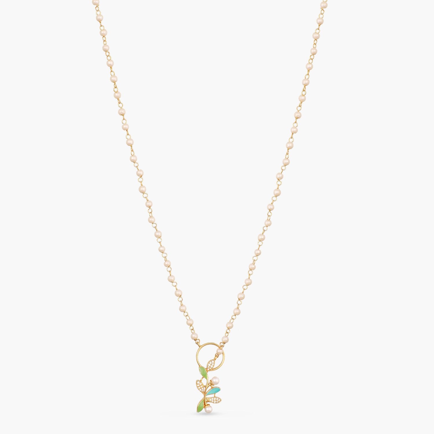 Eriha Pearl CZ Green Leaf Necklace