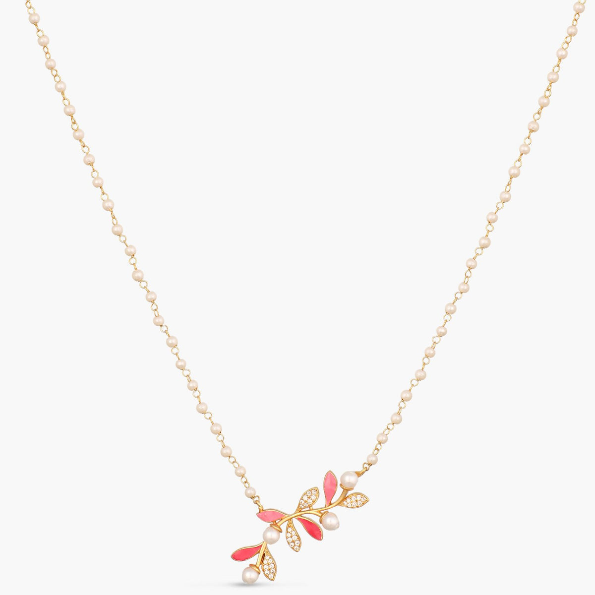 Eriha Pearl Single Layer Pink Leaf Necklace