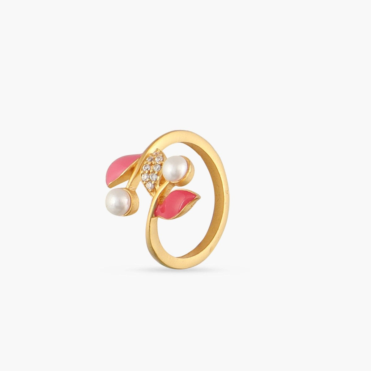 Eriha Pearl Statement CZ Pink Leaf Finger Ring